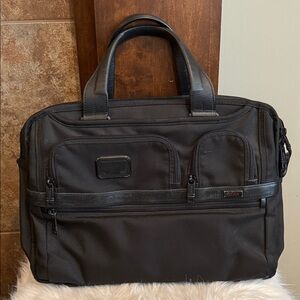 TUMI black organizer laptop travel commute work bag briefcase NO long strap